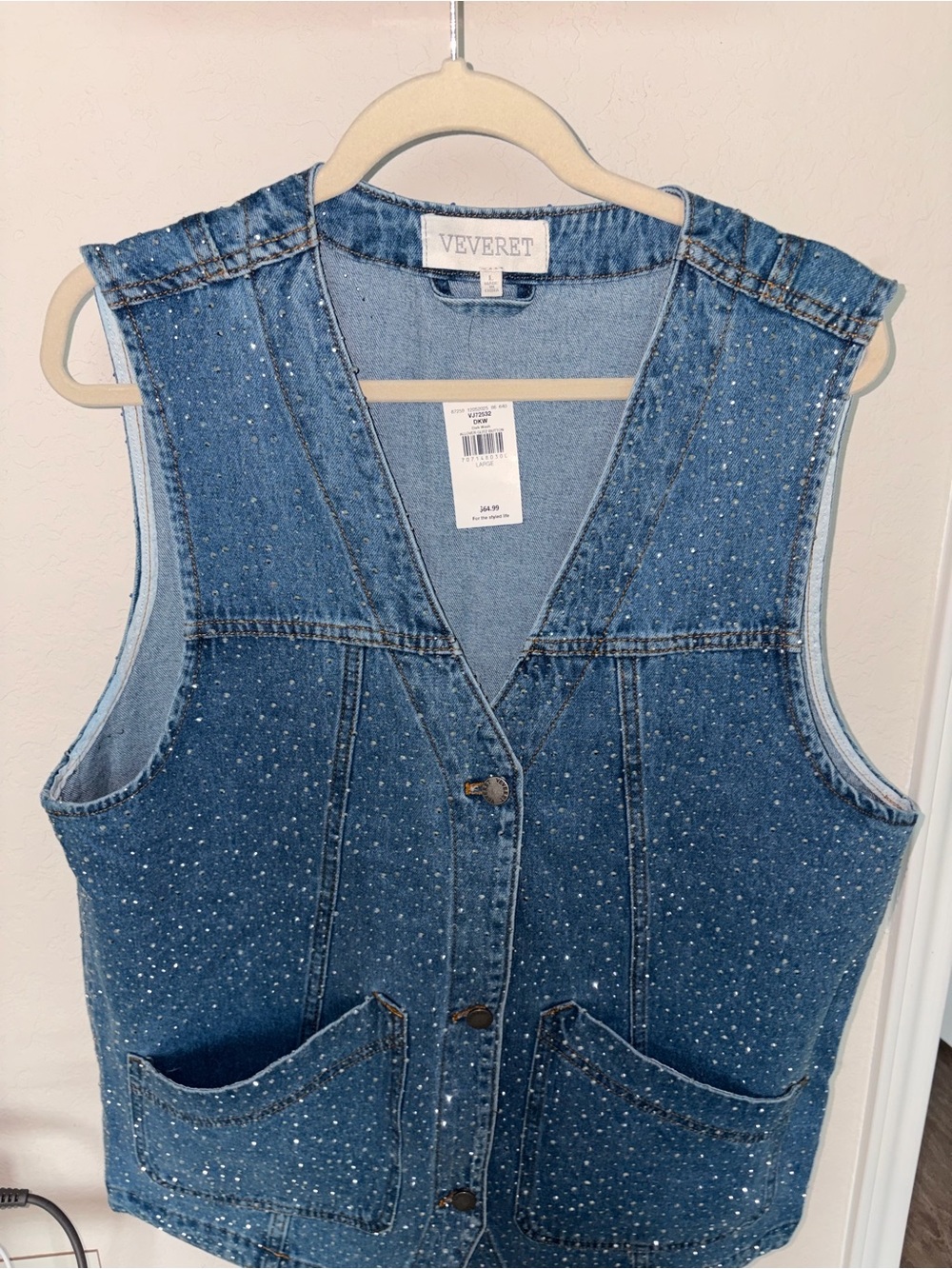 Veveret Women's Blue Denim Vest with Sparkle Detail